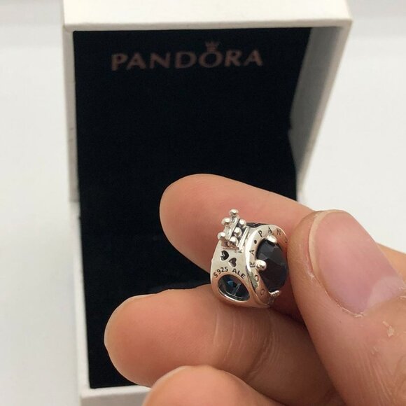 ✨🔥Pandora Sterling Silver Blue Sparkling Crown O Charm With Clear CZ Charm - Picture 7 of 10